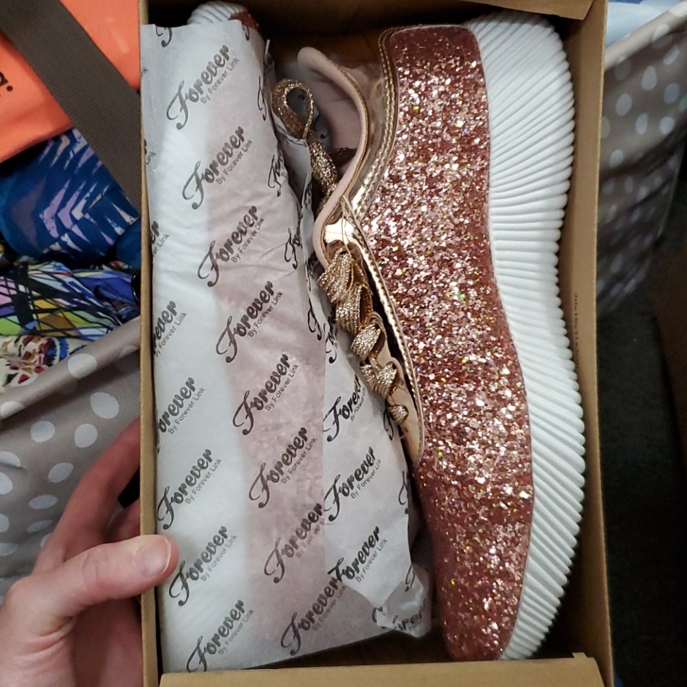 Forever link rose gold glitter sneakers